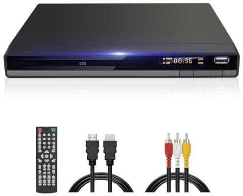 HD DVD Player for TV, All Region Free DVD Player CD Player for Home with HDMI/AV Output USB Input, Plays All Regions/Formats, Breakpoint Memory, 1080P HD Compact DVDs Player Perfect for Family Movies
