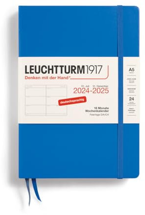 LEUCHTTURM1917 370630 Wochenkalender Medium (A5) 2025, 18 Monate, Sky, Deutsch