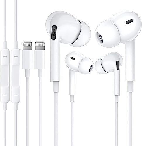 MOSON Auriculares con Cable 2 Unidades, in-Ear Lightning Auriculares Compatibles con iPhone 14/13/12/11/X/Pro/Pro MAX iPad