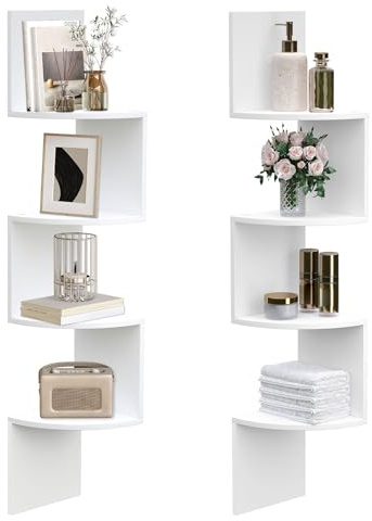 HOOBRO Corner Shelf, Wall Shelf, Set of 2 Floating Corner Shelves for Wall, 4-Tier Corner Bookshelves for Living Room, Bedroom, Bathroom, Home Office, White EWT25BJP201
