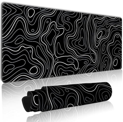MATKING XXL Gaming Mauspad Schwarzes (800x300x3mm) - Wasserdichtes Schreibtischunterlage mit Genähten Kanten, rutschfeste Desk Mat für Gamer & Homeoffice | Topographische Karte Design