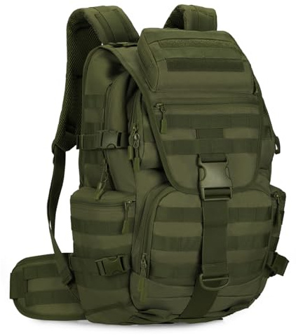 HUNTVP Sac a Dos Tactique,50L Sac à Dos Militaire Multifonction Grand Pack, pour Randonnée Camping École Voyage Pêche Escalade Alpinisme Trekking(Armée Verte-50L)
