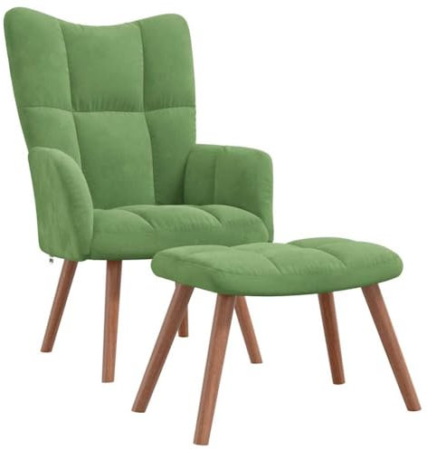 Myheimly Relaxsessel mit Hocker,Sessel mit Stahlrahmen Holzbeinen,Relaxstuhl Polsterstuhl mit Armlehne,Fernsehsessel Polstersessel Wohnzimmer,Modern Samt Sessel Hellgrün,Mit Fußablage