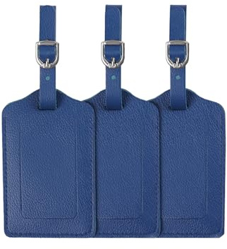 Vigorport Leather Luggage Tags 3 Pack Privacy Protection Travel Bag Labels Suitcase Tags (Blue)