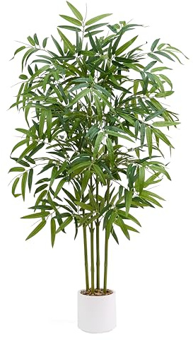 Artificial Bamboo Tree 5FT Tall Fake Plants Faux Silk Plant, Faux Bamboo Plant for Home Office Indoor Outdoor Decor Artificial Trees with Tall Planter
