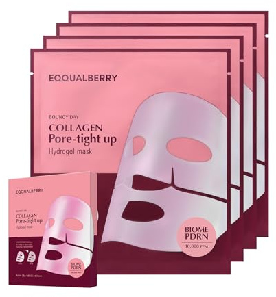 EQQUALBERRY Collagen Pore-Tight Up Mask - PDRN & Low Molecular Collagen for Pore Minimizing and Firming | Korean Collagen Face Mask for Glass Skin | Glow House Used, 4 Sheets, 30g