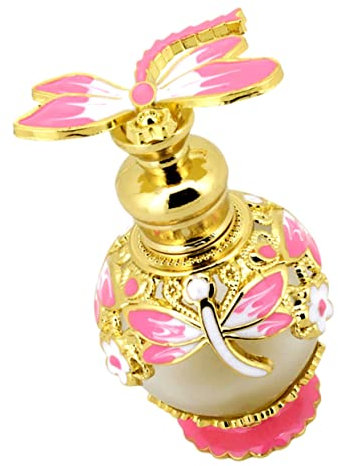 TOVINANNA 15ml Glass Perfume Bottle Pink Dragonfly Cap, Refillable Essential Oil Dropper Bottle for Travel and Home Fragrance