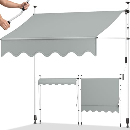 tillvex Store Banne Manuel rétractable avec manivelle pour Le Balcon | Marquise de terrasse sans percement | Marquise Soleil de Balcon auvent téléscopique (Gris Clair, 400cm)