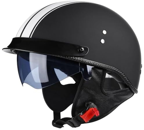VVPEC Motorcykel Retro halvhjälm Tysk stil Vintage Open Face motorcykelhjälm ECEDOT-godkänd, med justerbart snabbspänne for Chopper Cruiser Street Scooter(1,M=57~58cm)
