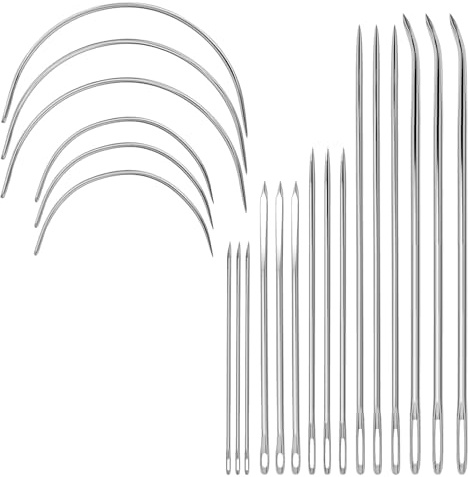 21 Stück Ledernadeln Hand,Ledernadel Hand für Leder,Gebogene Nähnadel Runde,Polsternadel Polster,Sattlernadel Nähen Nadeln,Rundnadel Nähnadeln Gebogen