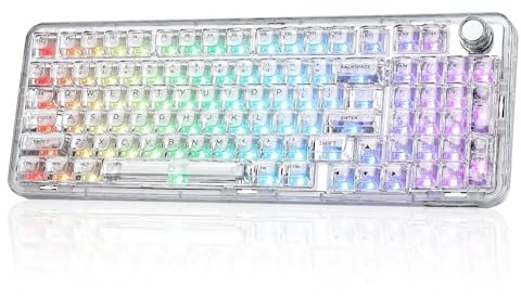 YUNZII X98 Tastiera Meccanica Wireless da Gioco con Manopola, Tri-mode BT5.0/2,4 Ghz/USB-C, Interruttore Prelubrificato, Guarnizione di Montaggio RGB Retroilluminata per Win/Mac (Bianco, Snow Switch)