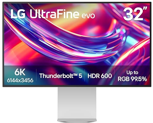 LG 32U990A-S 32-Inch Ultrafine 6K (6144 x 3456) Nano IPS Black Thunderbolt 5 Professional Monitor, 60Hz, DisplayHDR 600, Speakers, HDMI 2.1, DisplayPort 2.1, USB-C, Tilt/Height/Pivot Stand, Silver