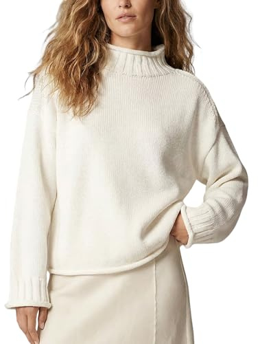 Wyeysyt Women's Oversized Rollneck Sweater Chunky Cable Knit Soft Pullover Sweater Fall Winter Casual Knitwear(Beige-M)