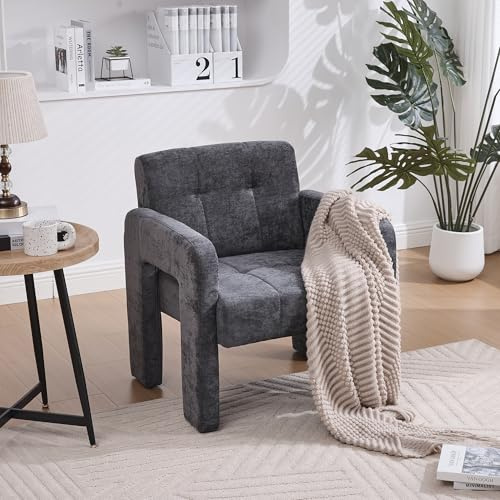 Yihomfy Fauteuil Individuel Moderne et Minimaliste pour Salon, Chambre ou Bureau, avec accoudoir Unique, rembourré et Confortable, Style Nordique (Gris)