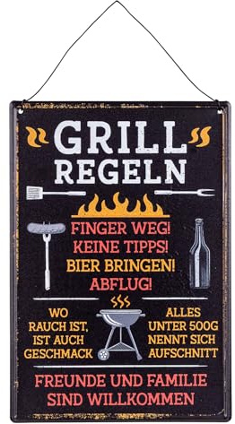 levandeo Spruchtafel Grillen H32cm Metallschild Grillregeln Garten Gartenschild Wanddeko Grillplatz Wandbild Blechschild