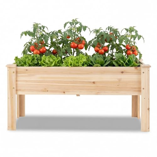 HOMASIS Fioriera Rialzata da Esterno in Legno di Abete, Orto Rialzato con Fori di Drenaggio, Letto da Giardino per Piante, Fiori, Erbe (L. Naturale, 119 x 45 x 51 cm)