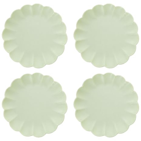 YöL Pack of 4 Green Floral Picnic Plates 22cm, Reusable Scalloped Plastic PP Dinner Plates, Lightweight Outdoor Tableware for Garden Parties, BBQ, Camping, Picnics and Summer Dining