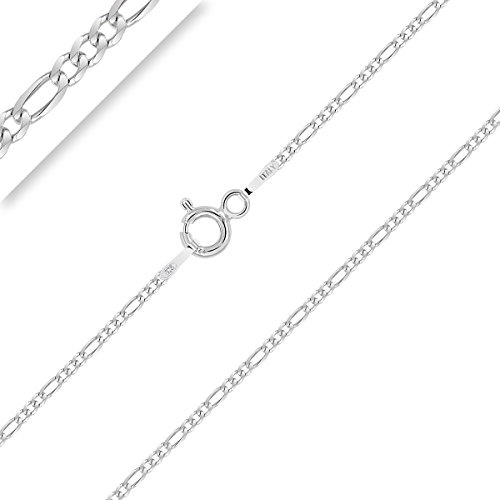 Planetys - Cadena de Plata de Ley 925 Rodiada Malla Figaro (1+3) 1.5 mm de Ancho 55 cm de Longitud