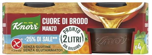 Knorr Cuore di Brodo Manzo, Brodo Pronto con -25% di Sale, Ingredienti Naturali e Verdure da Agricoltura Sostenibile, 4 Vaschette da 28g