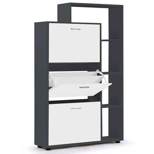 IDMarket - Zapatero 18 pares KLARK gris 3 puertas blancas con estante