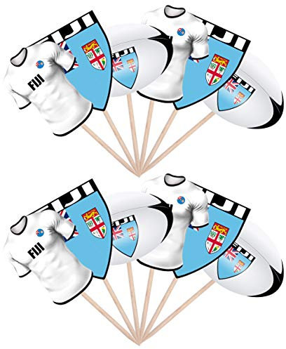 AK Giftshop Rugby Party Food Cake Cupcakes Picks Sticks Decorations Toppers Stand Up Food Flags Fiji (pack of 12)