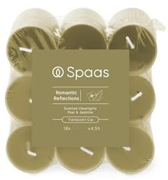 Spaas Velas de té perfumadas, recipiente transparente, 4,5 h, paquete de 18 unidades, aroma Romantic Reflections