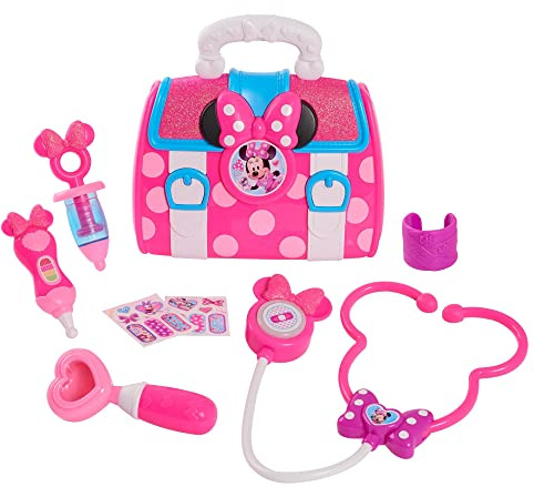 Giochi Preziosi - Minnie Valigetta del Dottore, Apribile con 8 Accessori con Funzioni Sonori e Luminose, per Bambini a Partire dai 3 Anni in Su, Multicolore MCN09000
