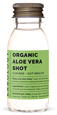 Erbology Organic Aloe Vera Juice 12 Daily Shots (60ml) - Immunity Support and Detox - from Inner Leaf - Straight from Farm in Spain - Undiluted - No Added Sugar - Non-GMO - Recyclable Glass Bottle