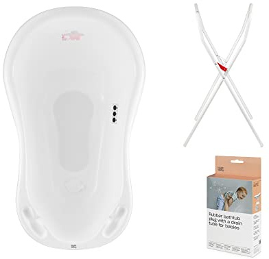 Hylat Baby Bañera para bebé con termómetro, estructura y desagüe, ergonómica y cómoda para recién nacidos y bebés