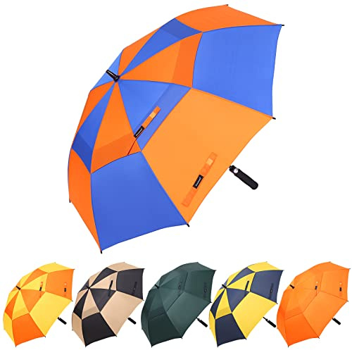Doubwell Golf Umbrella 54/62/68 Inch Automatic Large Windproof Umbrella Oversized Stick Rain Umbrella For Man and Woman Can Shade For Golfer And Family (Orange/Blue, 68 Inch)