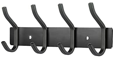 MEIJO Appendiabiti da Parete, Ganci Attaccapanni in Acciaio Inox da Muro Moderno Appendiabiti per Cameretta, Ingresso, Cucina, Bagno (4-Ganci, Nero Opaco)