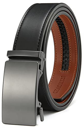 CHAOREN Automatik Gürtel Herren, Buckley Ledergürtel Ratsche Automatikschließe für Herren Business Anzug, 35mm Breit Gürtel Ohne Löcher, Größe Angepasst - Schwarz