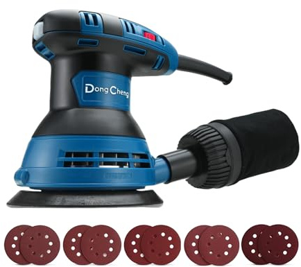 Dong Cheng 5-Inch Random Orbital Sander 3 Amp 12000OPM, 6 Variable Speeds, with 10pcs Sandpaper & Detachable Dust Bag, Sanding for Woodworking, Refinish Furniture & Remove Varnish