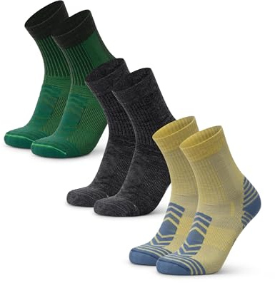 DANISH ENDURANCE Leichte Merino Wolle Wandersocken, Sommer Wollsocken, Unisex, für Herren & Damen, 3 & 5 Paar, Mehrfarbig (1xGrün, 1xDunkelgrau, 1xGelb), 48-51