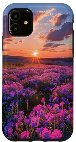 iPhone 11 Bergenia Flower Field Beautiful Sunset Graphic Case