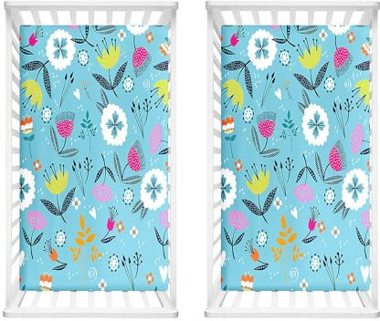 Hiseng 2 Stück Baby Spannbettlaken Bettlaken für Oval & Eckige Matratzen, Weiche Mikrofaser Spannbettlaken Kinderwagen Matratzenschoner für Beistellbett & Kinderwagen (Löwenzahnblau,40x80cm)