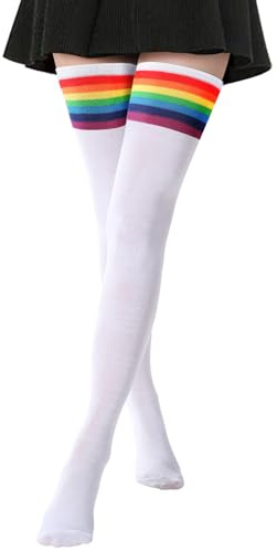 AQOKKA Extra Long Thigh High Socks for Women Striped Over Knee Thigh Socks Long Boot Thigh High Stockings Leg Warmers