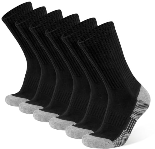 YORJOSOX Mens Socks 6-9 9-12 Cushioned Work Walking Crew Athletic Socks for Men (UK, Numeric, 6, 9, Regular, Regular, Black *6)