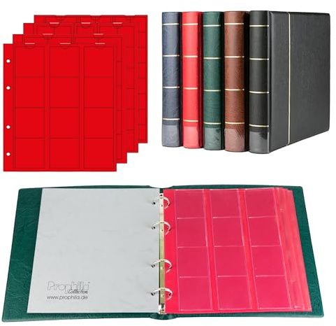 Prophila Collection myntalbum med 4 fodral (röda mellanblad) för 110 mynt grön