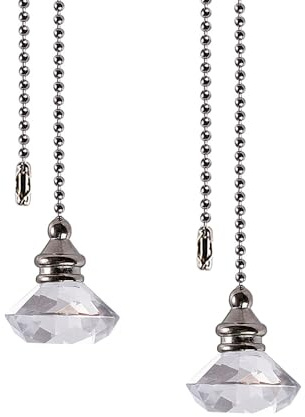 Lot de 2 chaînes d'extension de 50 cm pour ventilateur de plafond en cristal - Cordon de traction pour lampe de salle de bain et WC - Transparent