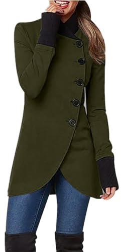 Generisch Winter Jacke Damen Übergangsjacke Mäntel Pullover Casual Reißverschluss Kapuzenknopf Langer Mantel Jacke Hahnentritt Damen Mantel
