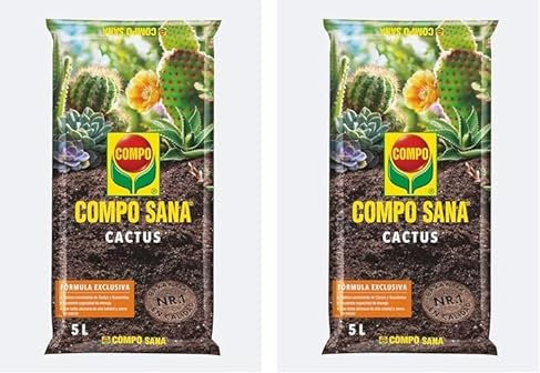 Compo Sana Substrato para Cactus y suculentas con 8 semanas de abono para Todas Las Especies de Cactus y suculentas, Substrato de Cultivo, 5 L, 37x23x5.5 cm, 1122106011 (Paquete de 2)