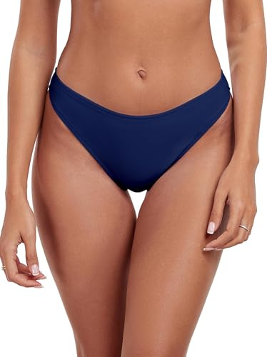 Ocean Blues Women's High Leg Bikini Briefs Medium Coverage Swim Bottom, Navy Blue, Size Medium