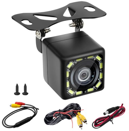 Rückfahrkamera Set 12V, IP68 Wasserdicht Auto Rückfahrkameras 170° Weitwinkel, 720P Klare Nachtsicht Backup Kamera mit 12 LED für Wohnmobil Trucks Bus Pickup Trailer, 6m Kabel