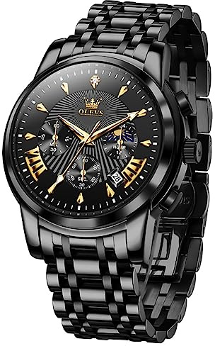 OLEVS Men Watch Chronograph Stainless Steel Quartz Business Dress Luminous Waterproof Multi-Function Men Wrist Watch