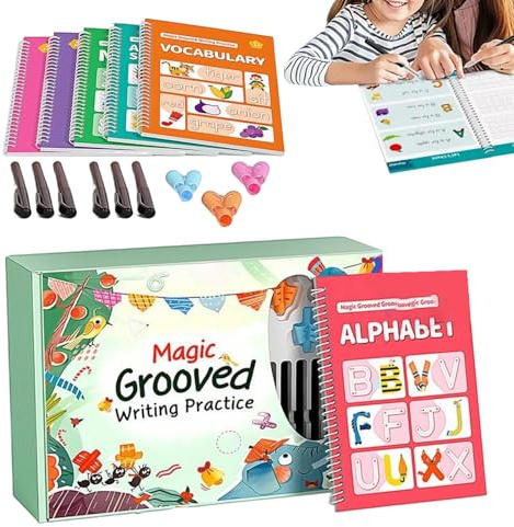 Übungsheft für Handschriftzüge - Wiederverwendbares Lernheft für Rillenbildung | Handschulung für Kinder | Stiftgriffanleitung für das Appre