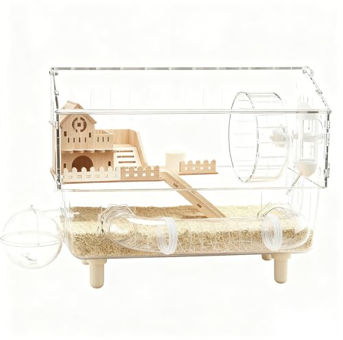 Jaula para Hámster Grande | Hábitat Transparente De 2 Capas | 44.96x27.94x33.78 cm Casa De Acrílico para Animales Pequeños,para Erizo Hurón Gerbo Chinchilla Mascotas Pequeñas Monitoreo