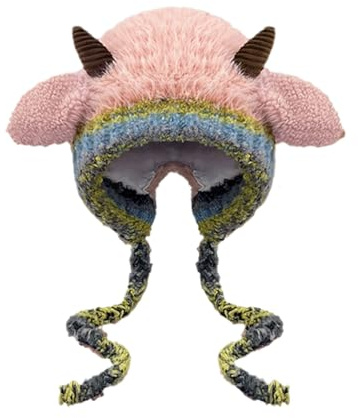 Berretto in corno di pecora da donna, berretto a forma di corno di animale carino | Cappello lavorato a maglia con cappuccio in pecora,Cappelli a maglia di agnello morbidi e caldi invernali
