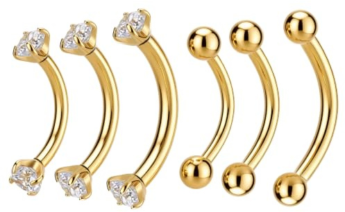 6 Pcs Eyebrow Piercing Jewelry, Rook Piercing Jewelry Surgical Steel (Gold)