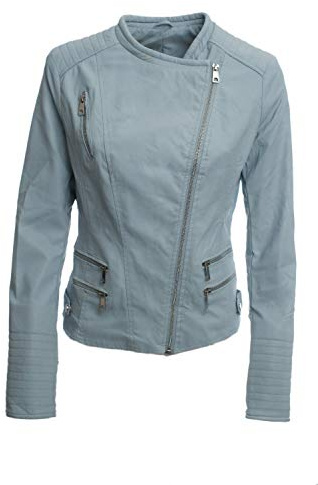 JOPHY & CO. Giacca Corta Biker Donna Ecopelle con Tasche Anteriori e Laterali (cod. 33108) (Cielo, l)